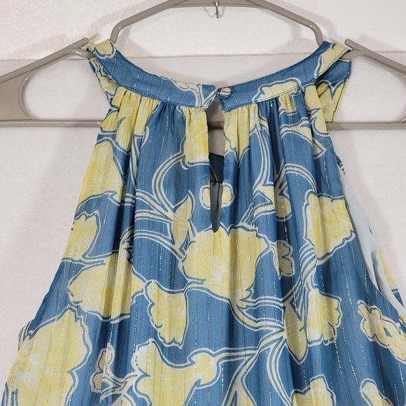 ModCloth Blue Yellow Floral Chiffon Lined High-Low Dress Large - Picture 10 of 10